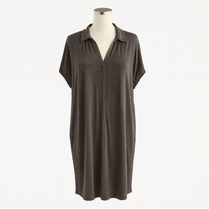 Eileen Fisher Dark Olive Midi Dress Drapy Knit Collared Size S